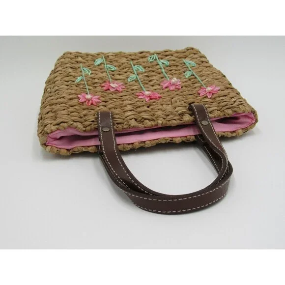 Lord & Taylor Purse Straw Rattan Handbag Retro Flowers Vacation Floral 90s VTG - Picture 14 of 16